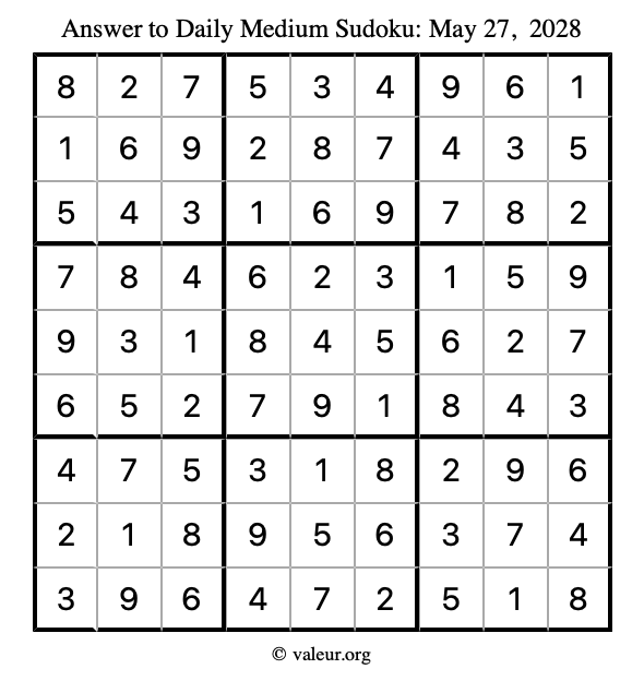 Answer to medium sudoku May 27, 2028