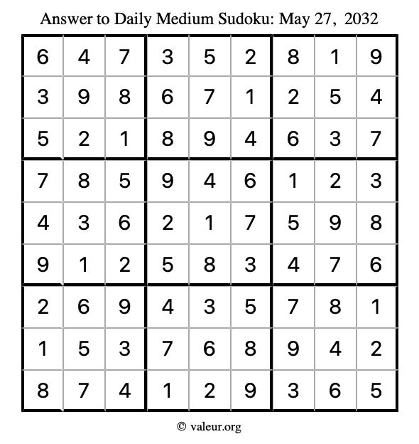 Answer to medium sudoku May 27, 2032