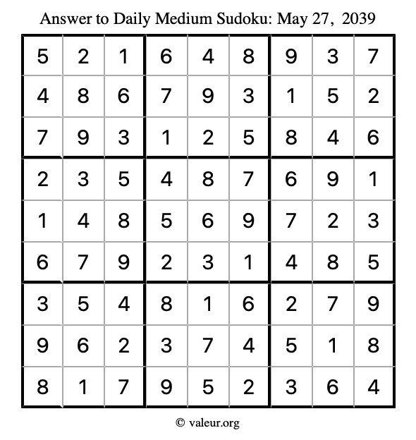 Answer to medium sudoku May 27, 2039