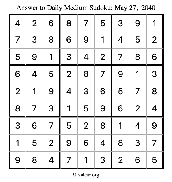 Answer to medium sudoku May 27, 2040