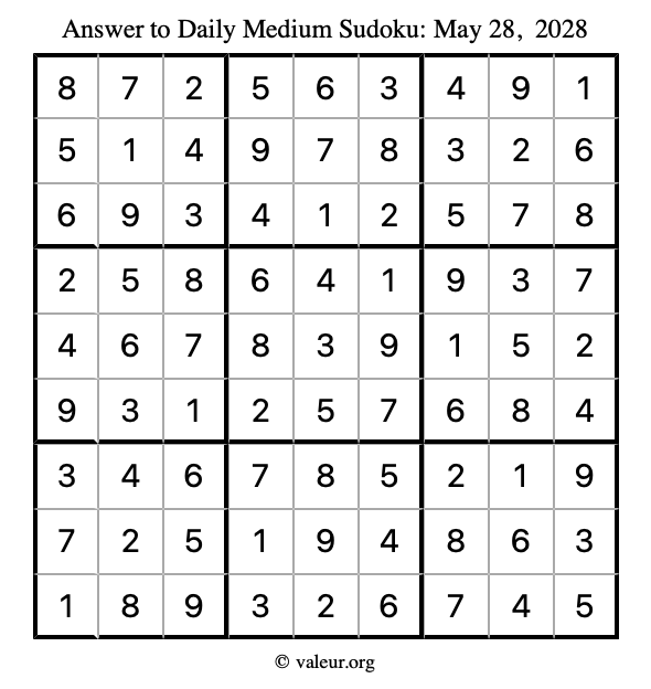 Answer to medium sudoku May 28, 2028