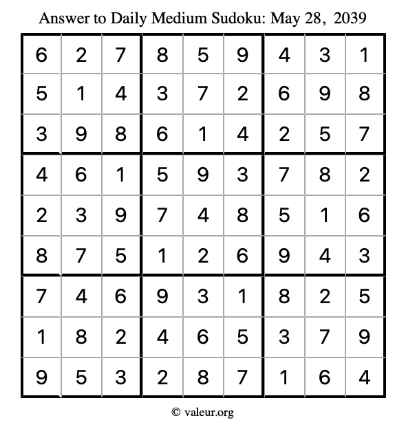 Answer to medium sudoku May 28, 2039