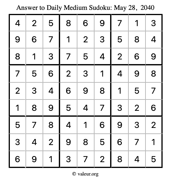 Answer to medium sudoku May 28, 2040