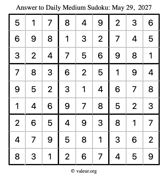 Answer to medium sudoku May 29, 2027
