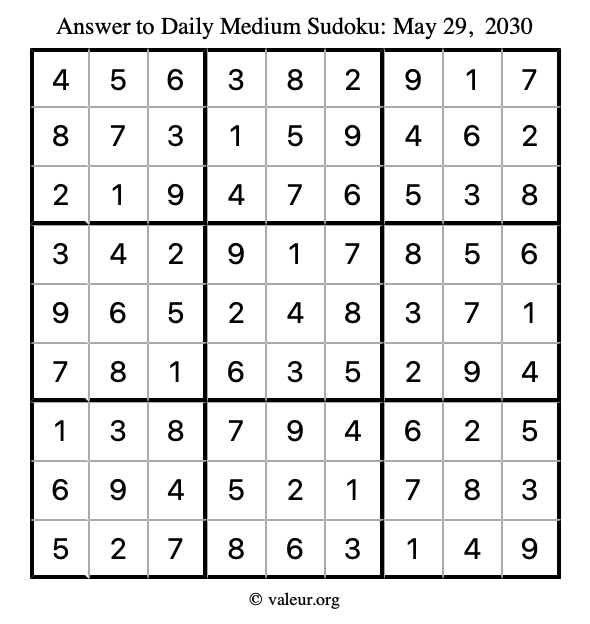 Answer to medium sudoku May 29, 2030