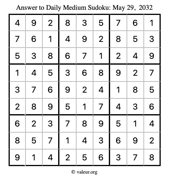 Answer to medium sudoku May 29, 2032