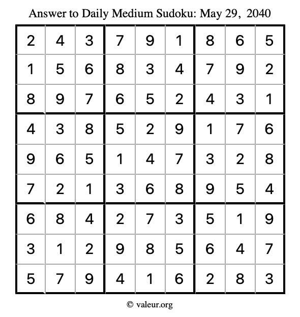 Answer to medium sudoku May 29, 2040