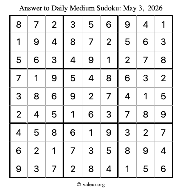 Answer to medium sudoku May 3, 2026