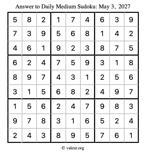 Answer to medium sudoku May 3, 2027
