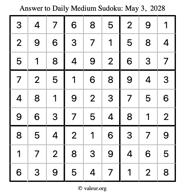 Answer to medium sudoku May 3, 2028