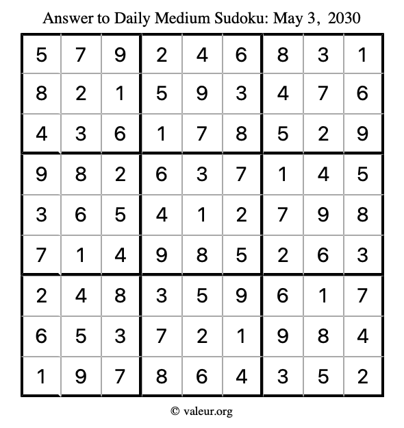 Answer to medium sudoku May 3, 2030