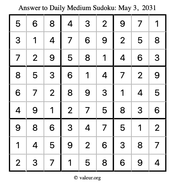 Answer to medium sudoku May 3, 2031