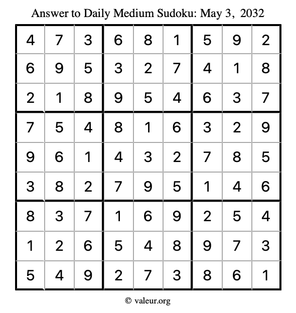 Answer to medium sudoku May 3, 2032