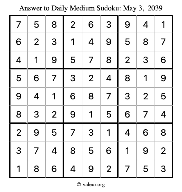 Answer to medium sudoku May 3, 2039