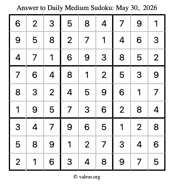 Answer to medium sudoku May 30, 2026
