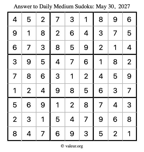 Answer to medium sudoku May 30, 2027