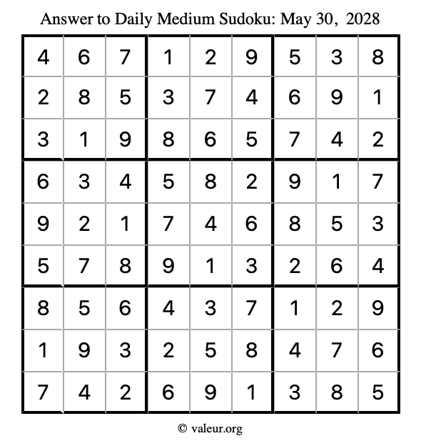 Answer to medium sudoku May 30, 2028
