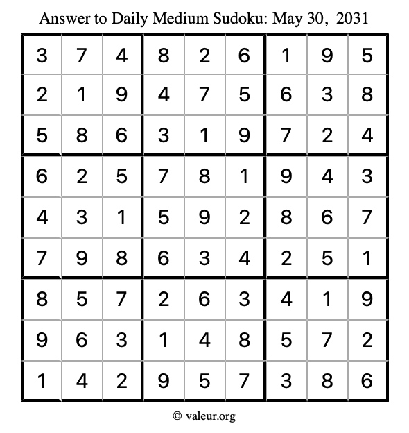 Answer to medium sudoku May 30, 2031
