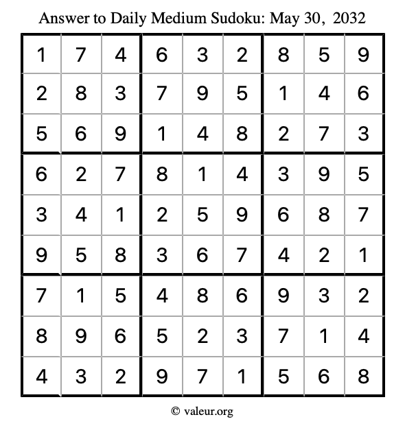 Answer to medium sudoku May 30, 2032