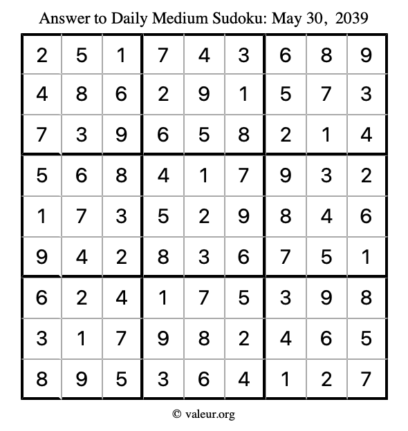 Answer to medium sudoku May 30, 2039