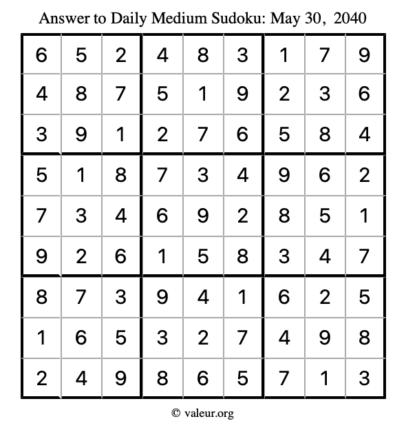 Answer to medium sudoku May 30, 2040