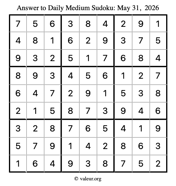Answer to medium sudoku May 31, 2026