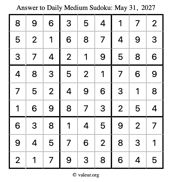 Answer to medium sudoku May 31, 2027