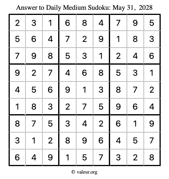 Answer to medium sudoku May 31, 2028