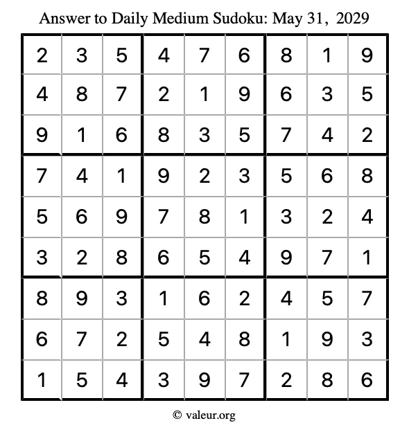 Answer to medium sudoku May 31, 2029