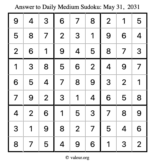 Answer to medium sudoku May 31, 2031