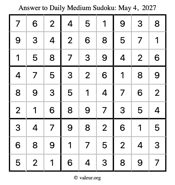 Answer to medium sudoku May 4, 2027
