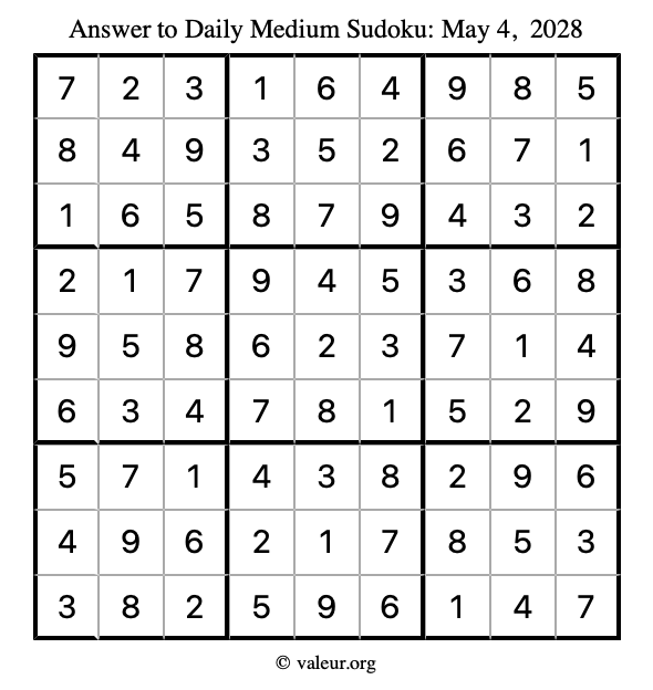 Answer to medium sudoku May 4, 2028
