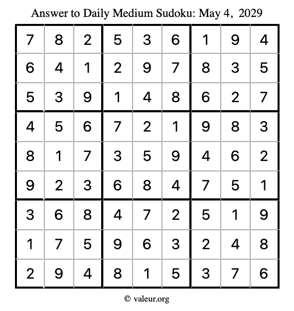 Answer to medium sudoku May 4, 2029