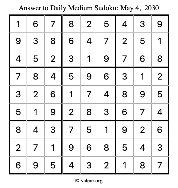 Answer to medium sudoku May 4, 2030
