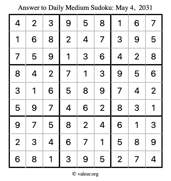 Answer to medium sudoku May 4, 2031