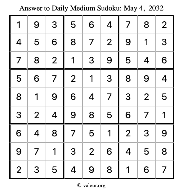 Answer to medium sudoku May 4, 2032