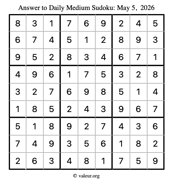 Answer to medium sudoku May 5, 2026
