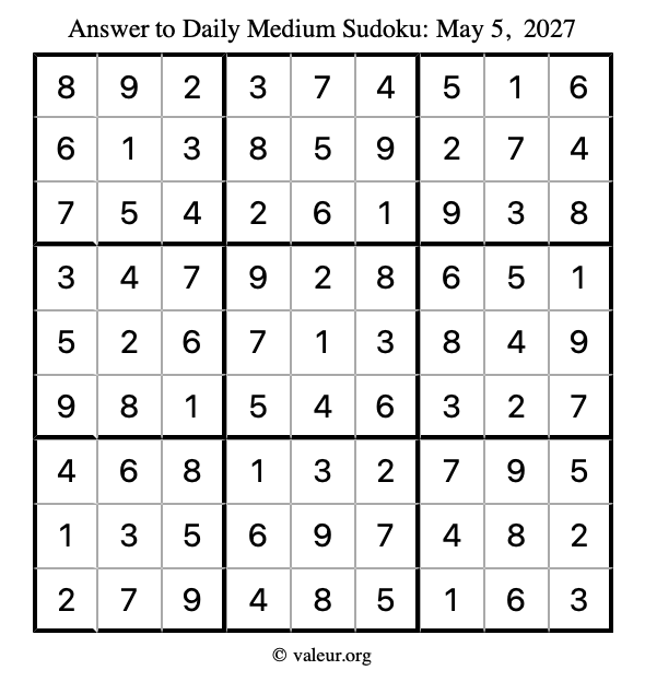 Answer to medium sudoku May 5, 2027