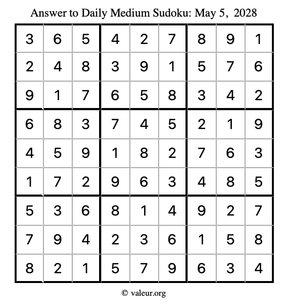 Answer to medium sudoku May 5, 2028