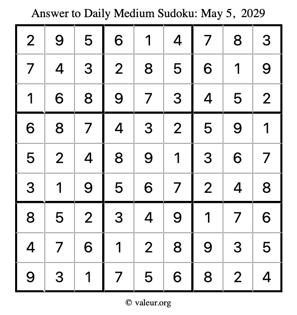 Answer to medium sudoku May 5, 2029
