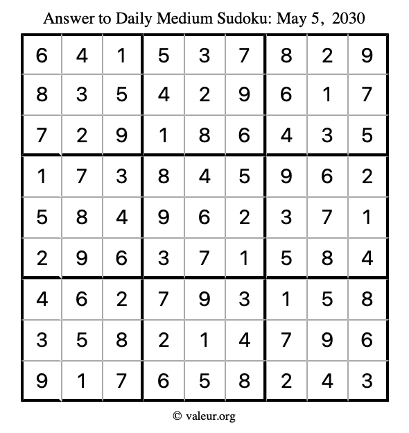 Answer to medium sudoku May 5, 2030