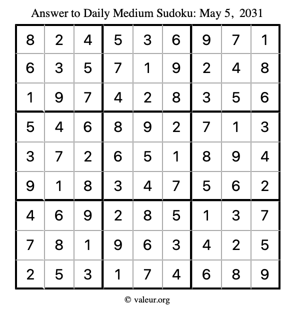 Answer to medium sudoku May 5, 2031