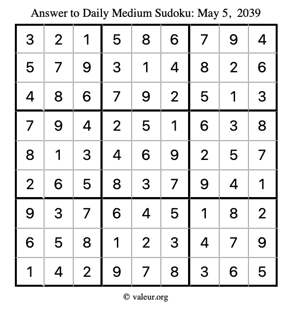 Answer to medium sudoku May 5, 2039