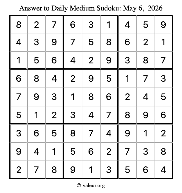 Answer to medium sudoku May 6, 2026