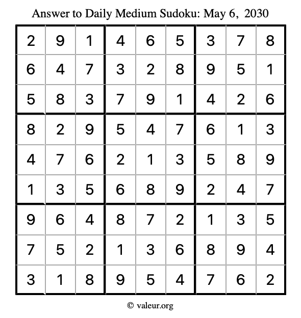 Answer to medium sudoku May 6, 2030