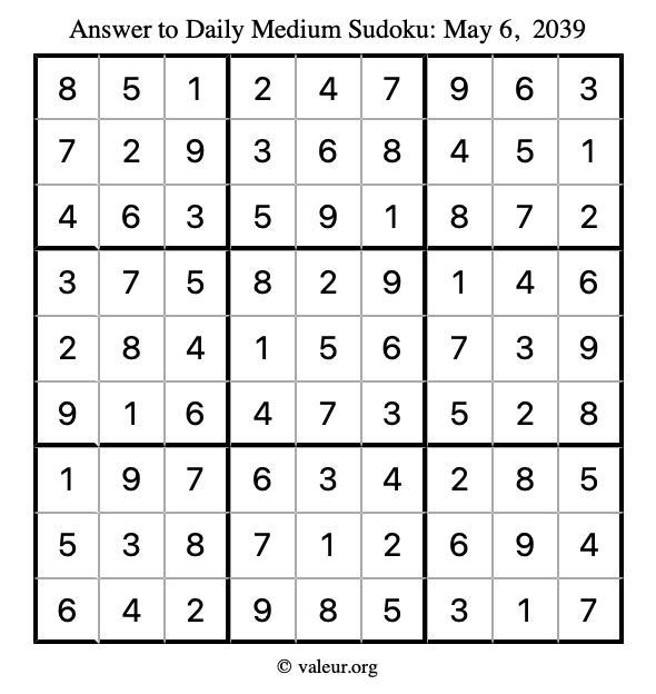 Answer to medium sudoku May 6, 2039
