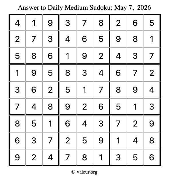 Answer to medium sudoku May 7, 2026