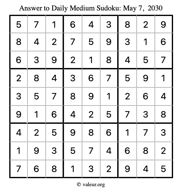 Answer to medium sudoku May 7, 2030