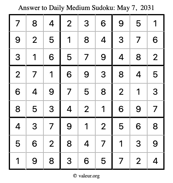 Answer to medium sudoku May 7, 2031
