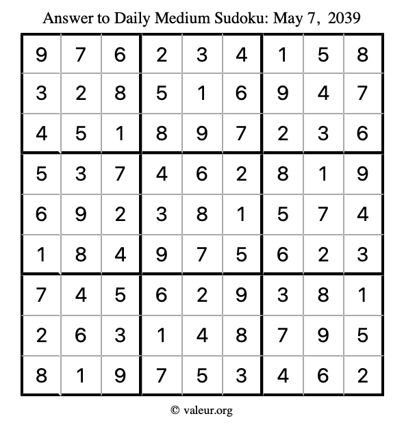 Answer to medium sudoku May 7, 2039